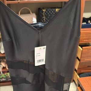 French Connection Black Dress Maxi Asymmetrical Sheer Elegant